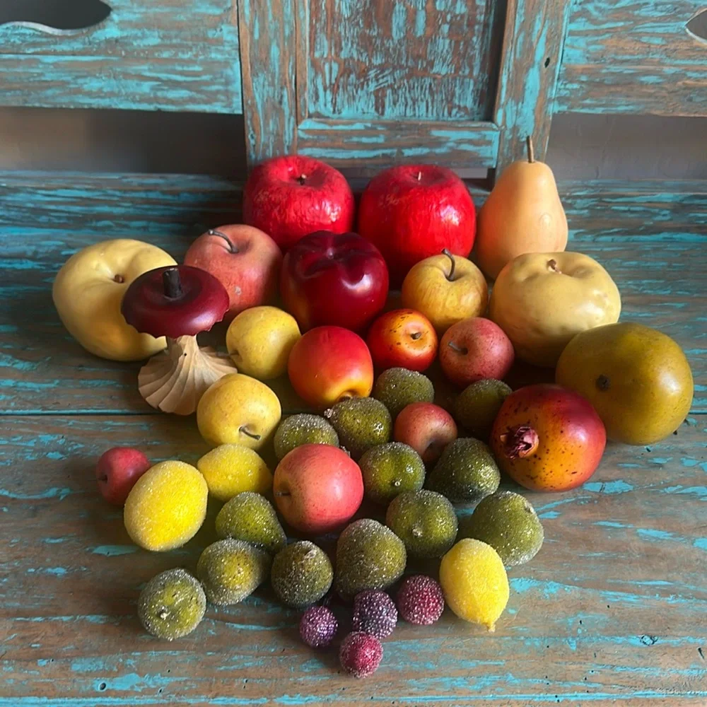 Variety Group of Decorative Faux Artificial Fruits Apples Pears Sugared Lemons